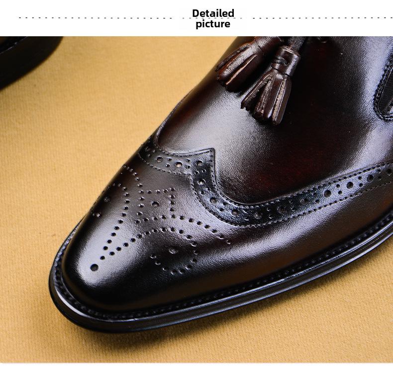 Мужские туфли-броги из натуральной кожи с кисточками ручной работы, деловые и повседневные — ретро, заостренный дизайн