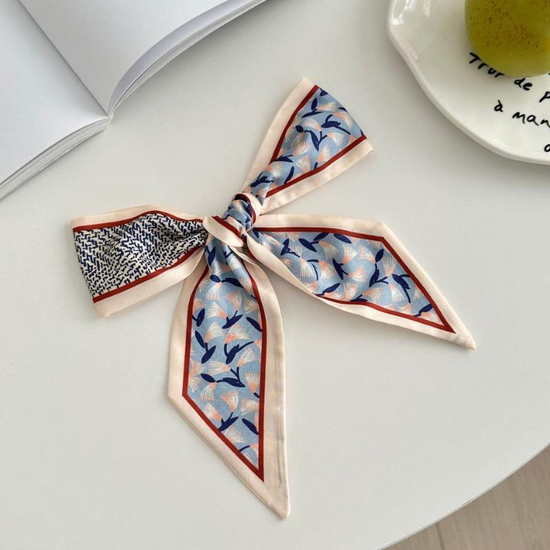 Silk Scarf Long Strip New Small Fresh Pastoral Headscarf Bow Headband Tied Bag Streamer Decorative Scarf Belt