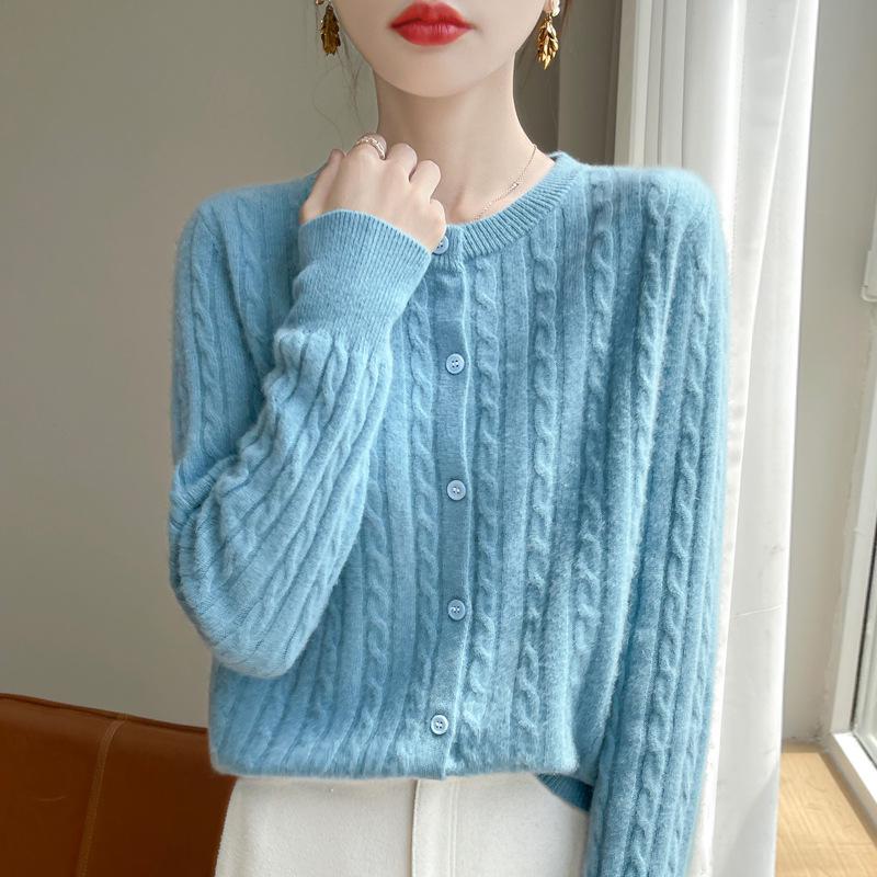 Женский вязаный кардиган с круглым вырезом Andy Cashmere, осенняя коллекция 2025 - Корейский стиль