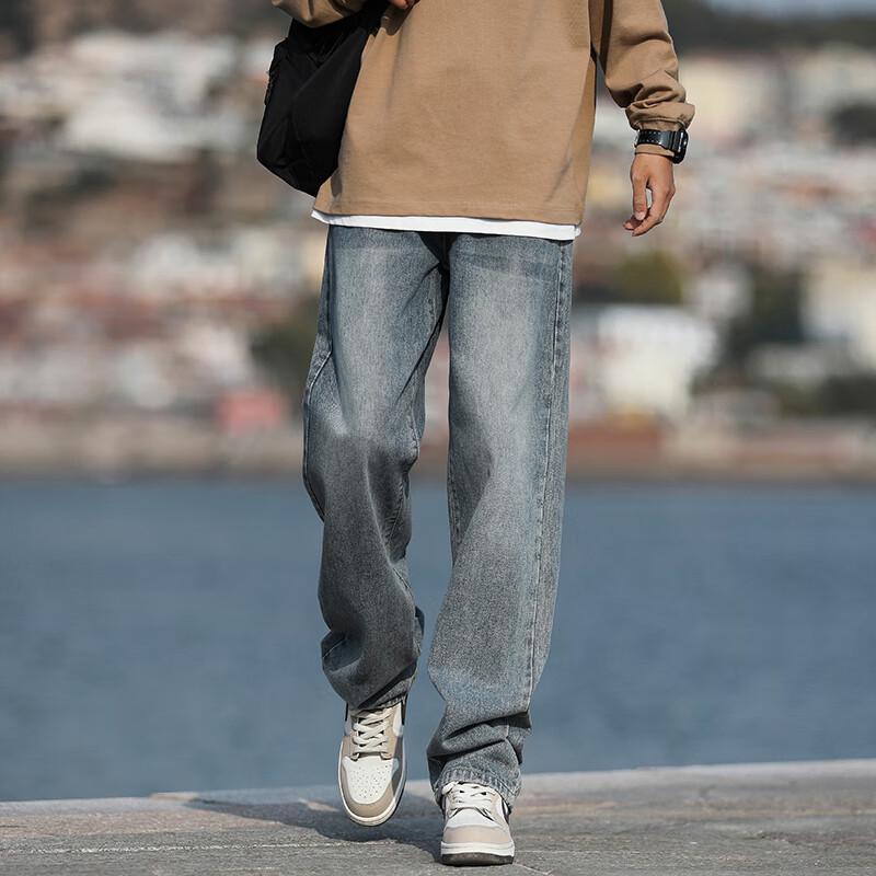 Мужские джинсы Homlean American High Street, выстиранные, свободного кроя, с прямыми штанинами