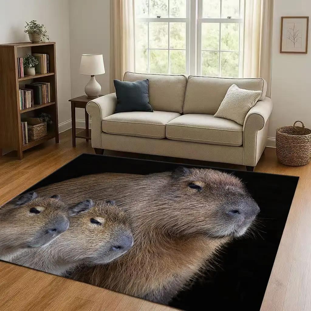 3D Cute Capybara Art Cartoon Living Room Non-Slip Area Rug Soft Carpet for Bedroom Playroom Sofa , Easy Clean Home Decor Doormat