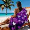 Romantic Purple Heart Microfiber Beach Towel 2D Flat Printed Waterproof Sandproof Travel Bath Towel For Seaside Holiday Sunbath