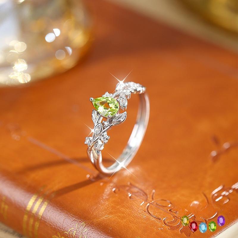 Серебряное кольцо S925 женское ветка лавра натуральный хрустальный камень живой рот ручная работа ювелирное изделие с покрытием белым золотом нишевый дизайн повседневное ювелирное изделие подарок