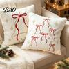 Invisible Zipper Pillow Protector Embroidered Christmas Cushion Cover, Xmas Tree Red Bow Case, with Zipper, Bell Snowflake Embroidery, Winter