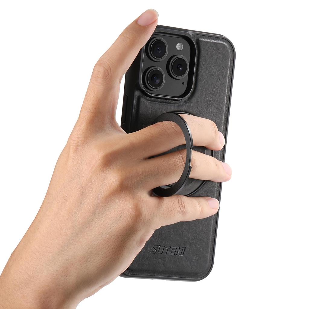 Кожаный чехол для iPhone17/Samsung S25 с магнитной вращающейся на 360° подставкой и совместимостью с беспроводной зарядкой