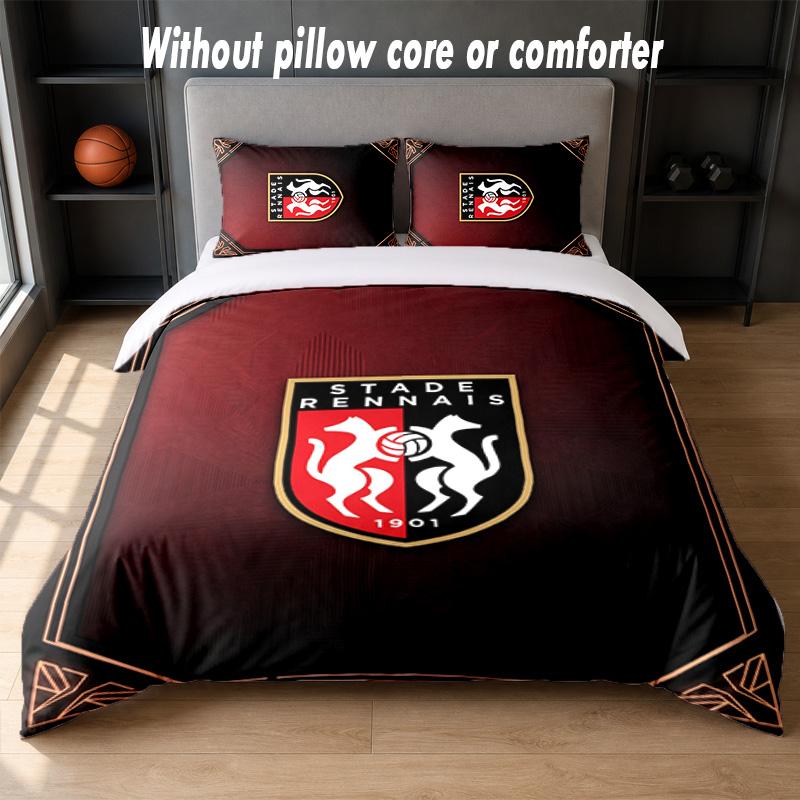 Stade Rennais FC Design Bed Bedding Set 1 Duvet Cover + 2 Pillowcases Soft Breathable Household Bed Linens