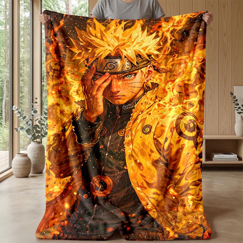 Naruto Uzumaki Printed Flannel Blanket Skin Friendly Warm Decorative Throw for Indoor Couch Bed Daily Use