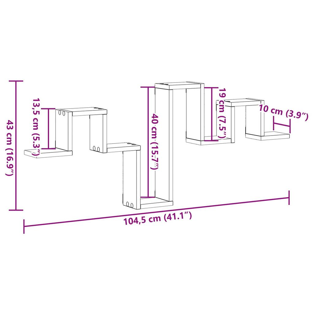 Corner Creative Wave Floating Shelf Wall Shelf, Wood Grain Corner Frame Rustic Wood Wall Hanging, Room Decoration Floating Shelf 104.5x10x43 Cm