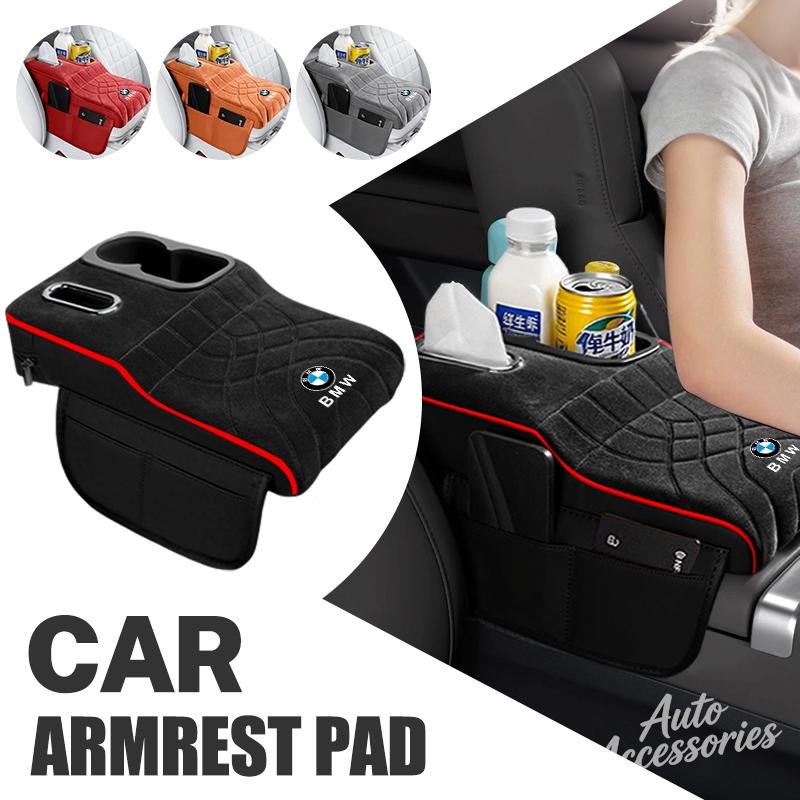 VYOJ1 Suede Car Armrest Pad For BMW M Power Performance E28 E30 E36 E39 With Cup Holder Tissue Box Multifunctional Storage Bag Keyring