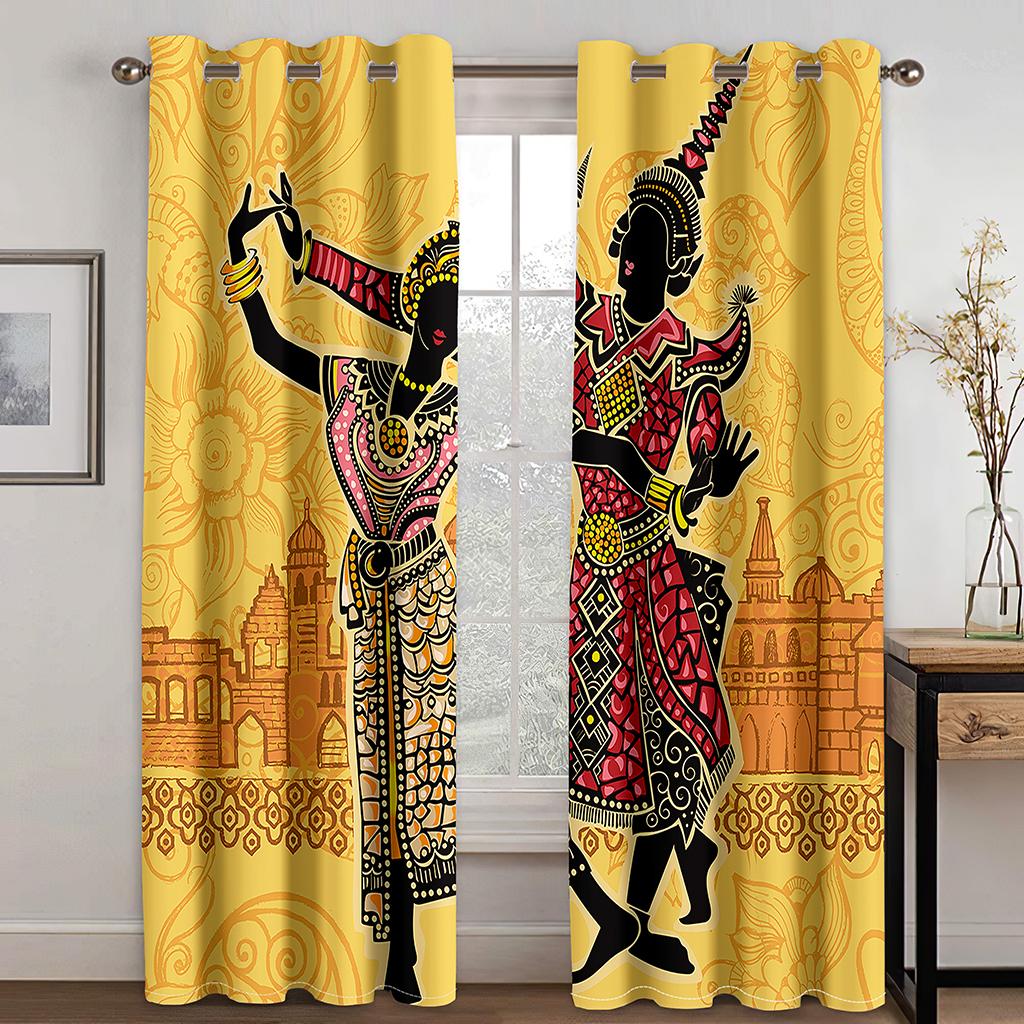2 шт. бесшовные этнические узоры африканская ткань принт ацтекский дизайн Pod карман занавеска для гостиной спальни столовой кухни