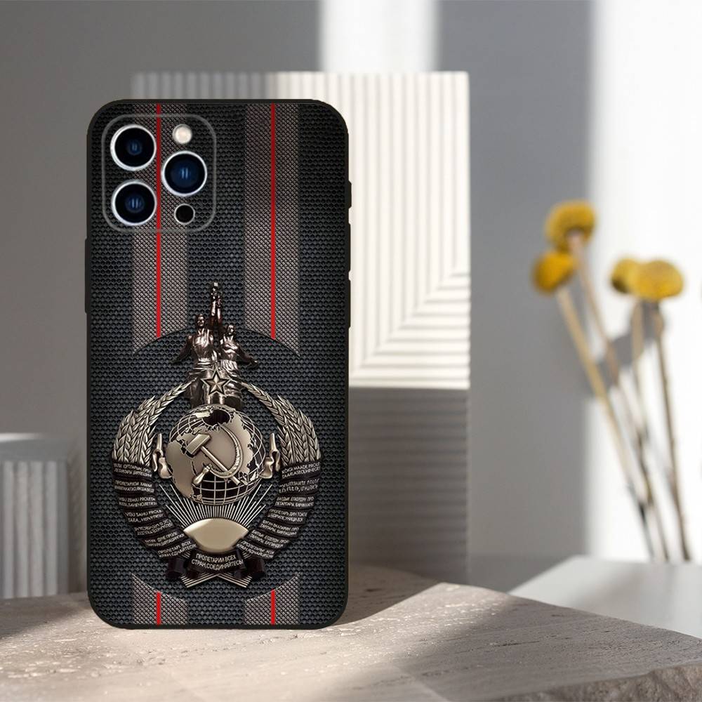 Russian USSR Banner Phone Case For iPhone 16,15,14,13,12,11 Plus,Pro Max,XS,X,XR,SE,Mini,8,7,Soft Silicone Black Cover