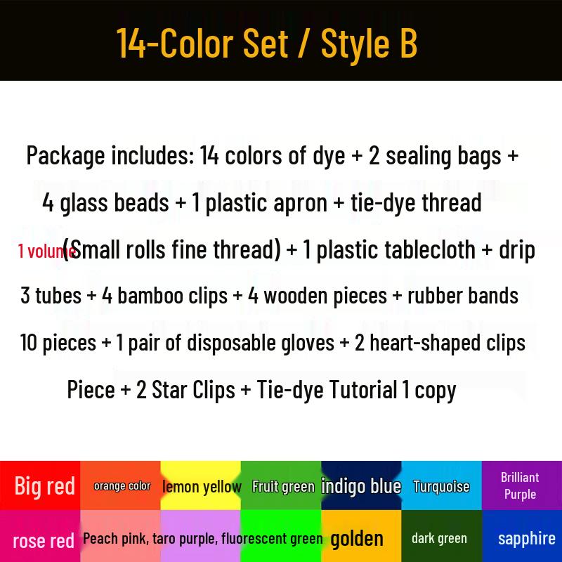 14-Color Eco-Friendly Tie-Dye Kit: Includes DIY Tools and Cold Dye Pigments, 250ML Bottles