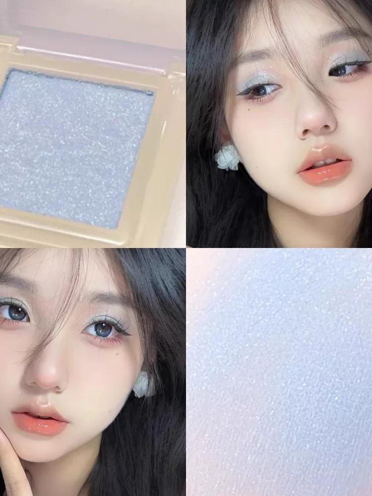 Gentle! Blue Monochrome Eyeshadow Ins Pearlescent Thin and Glittering Color Rendering Nature Delicate Mashed Potatoes Student Novice