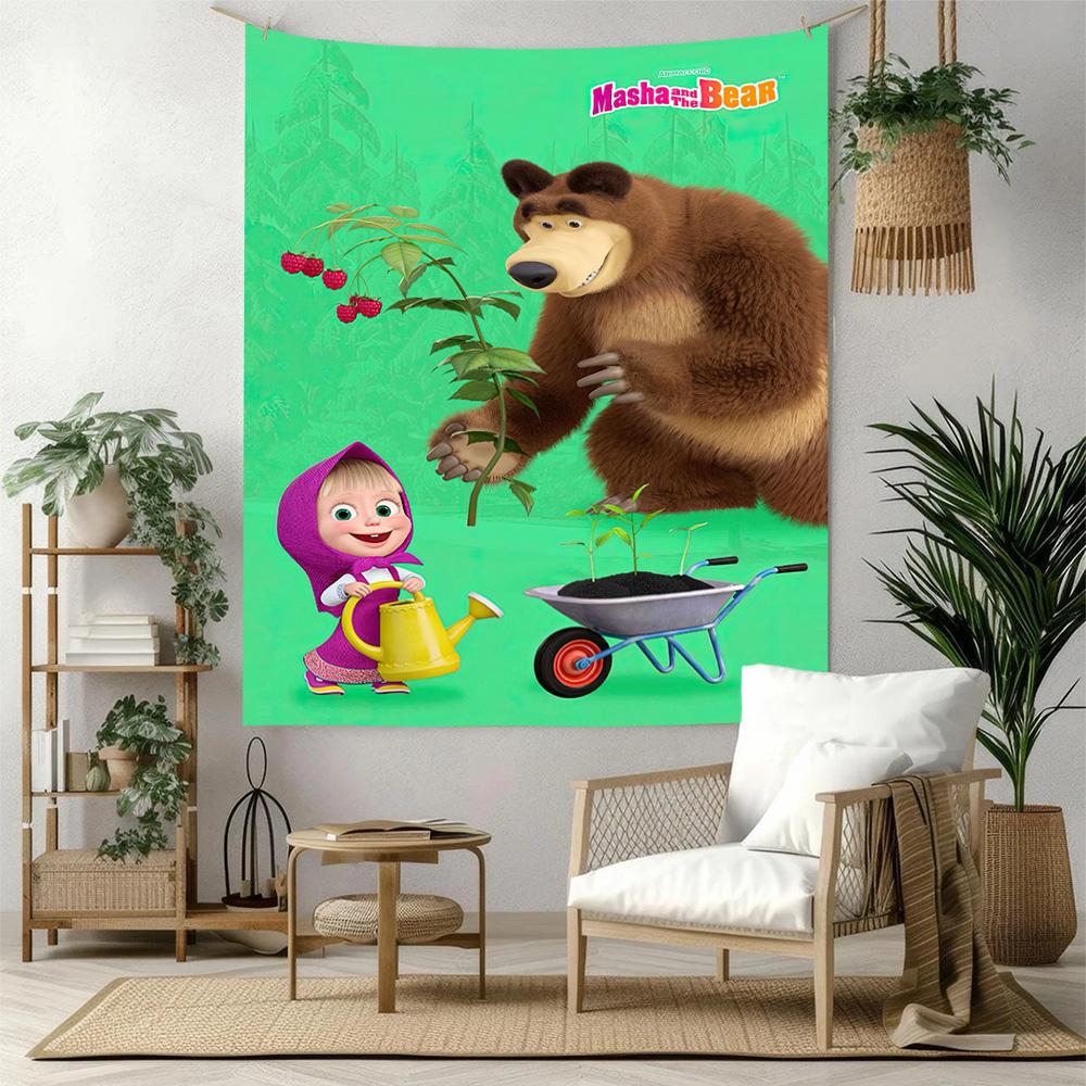 Masha Bear Wall Decor Tapestry Art For Pet Memorial Birthdaywedding Party Backdrop Family Gift