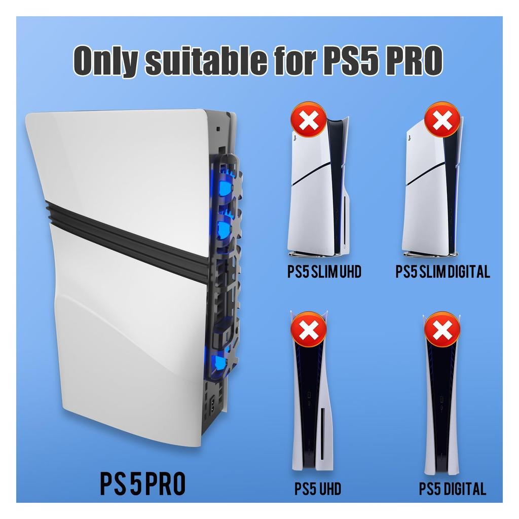 PS5 Pro Cooling Fan Stand with Quiet Design and USB Port Triple Fans and 4 Airflow Settings Compatible with PlayStation 5 Heat and Horizontal