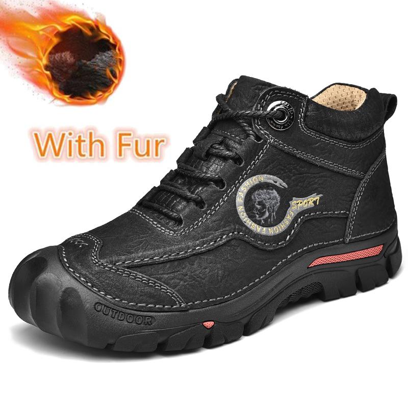 Модная зимняя теплая мужская обувь в стиле ретро из натуральной кожи с мехом и зимними ботинками для мужчин, новые ботильоны ручной работы с высоким верхом, мужская походная обувь