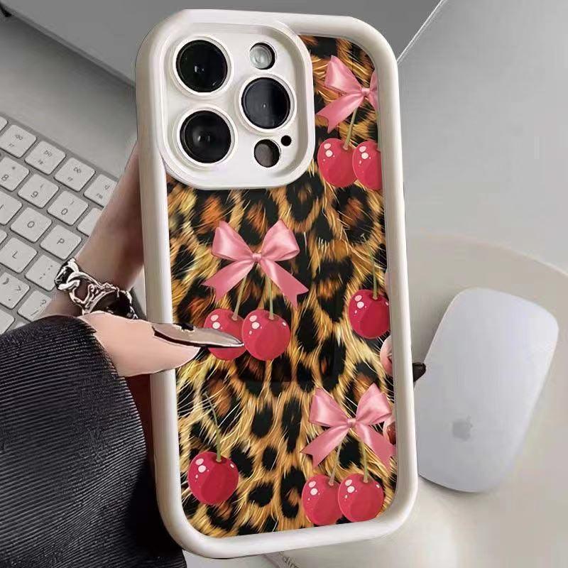 Чехол для iPhone 17/17 Pro Max/16/15/14 Pro/13/12 с принтом "Вишневый леопард"