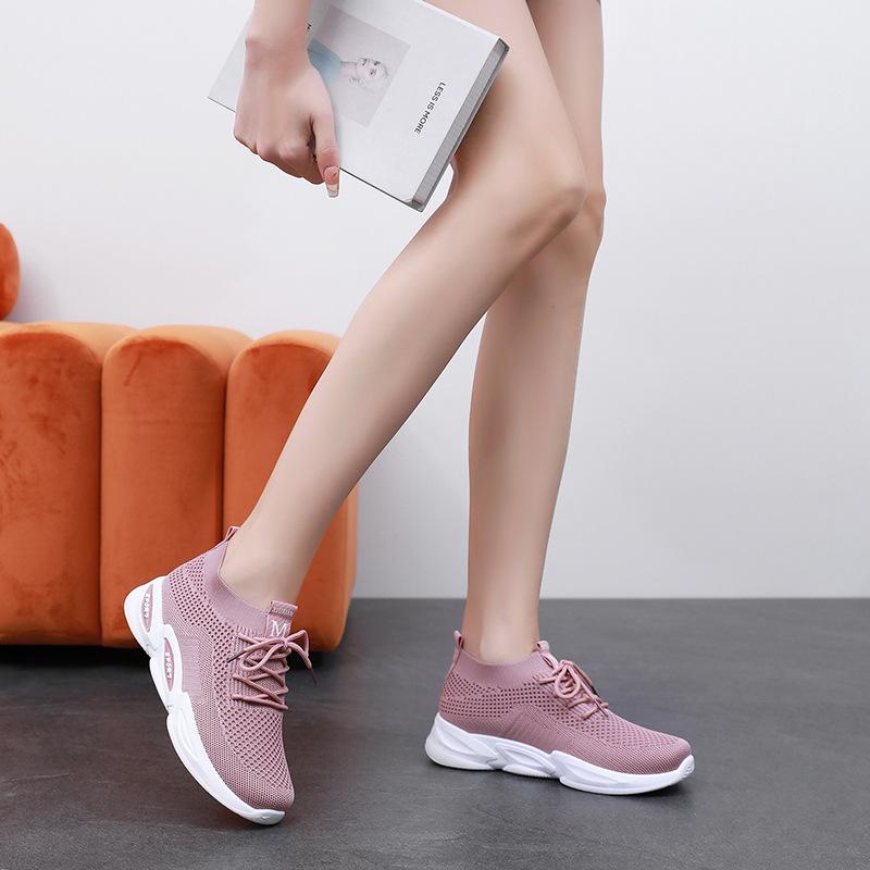 Обувь Женские летающие тканые туфли Модные дышащие кроссовки с мягкой подошвой Повседневные сетчатые кроссовки