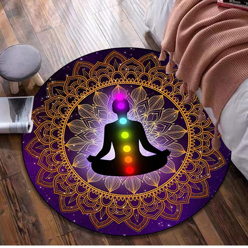 1Pc Lotus Meditation Circular Print Rug - home decoration Carpet For Living Room Bedroom Flooring Computer Chair Area Rug
