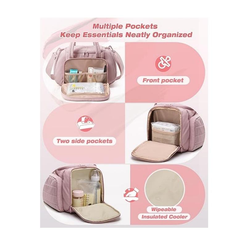 Insulated Breast Pump Bag Cooler Compartment - Portable Quilted Breastmilk Storage Tote Bag for Working Mothers