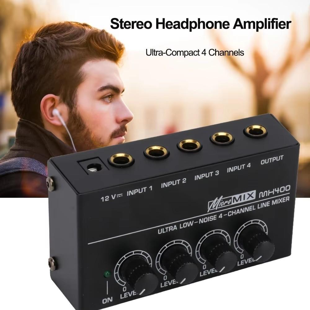 4 Channels HA400 Ultra-Compact Audio Amplifier 1 Input Mini Headphone Amplifier Headset Amplifier