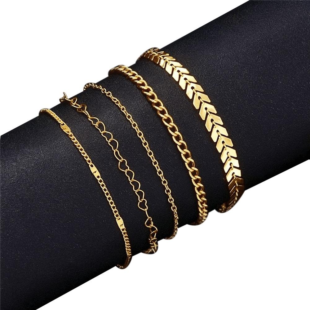 4 шт./5 шт. многослойный браслет на ногу с подвесками в виде сердец и жемчужин, женские ювелирные аксессуары