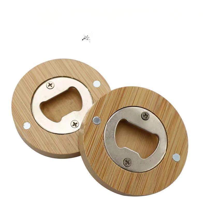 1/5/10 шт. Круглая бамбуковая открывалка для пивных бутылок, портативные барные инструменты для напитков с магнитным магнитом на холодильник, кухонные принадлежности, аксессуары