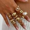 Ingemark 11Pcs/Set Vintage Imitation Pearl Rings for Women 2026 New Trendy Irregular Metal Knuckle Rings Set Couple Jewelry Gift