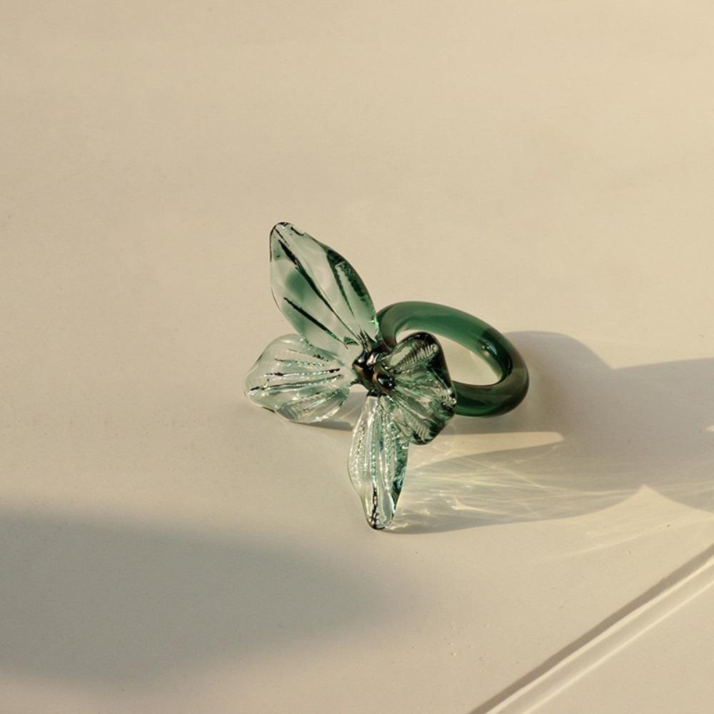 Exquisite Colorful Flower Ring Glass Crafts Chinese Dragon Ring Glaze Butterfly Ring Party Favors