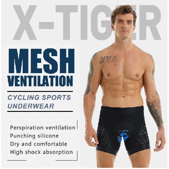 X-TIGER Men's Cycling Underwear Shorts 5D Padded Gel MTB Biking Shorts Anti-Slip Leg Grips Breathable Mesh Cycling Underwear