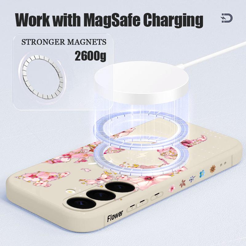 Розовый Цветок Магнитный Чехол для Телефона Для Samsung Galaxy S26 S25 S24 Ultra S23 S24 S25 FE S22 Plus Для Magsafe Мягкая Задняя Крышка из ТПУ