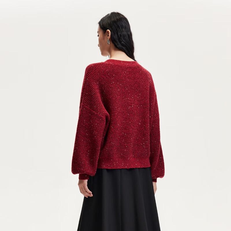 Veromoda Женский вязаный свитер свободного кроя с V-образным вырезом из смесовой шерсти, с бантом и пайетками