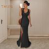 Women Evening Dress V Neck Mesh Patchwork Sequin Sleeveless Split Hem Mermaid Shape Slim Fit Prom Party Banquet Bride Maxi Dress