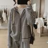 Пальто для женщин Хлопок Осень Полоски Утепленное Повседневное Оверсайз Мягкое Куртка на молнии с капюшоном