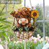 Acrylic Highland Cow with Sunflower Suncatcher Stained Glass Effect Window Hanging Ornament Farm Animal Lover Gifts