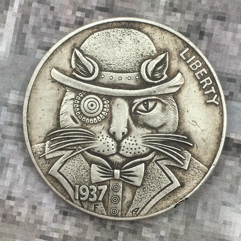 Серебряная монета, серебряный доллар, 1937 год, США, можно подуть, памятная монета с головой кошки и черепом, коллекционная