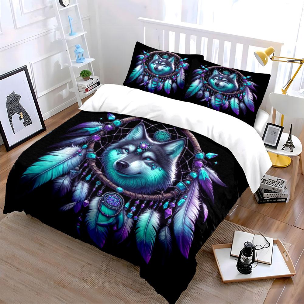 "Dreamcatcher Wolf Bedding Set" Bedding Duvet Cover Set Duvet Cover Pillowcases (1 * Duvet Cover 2 * Pillowcases, without duvet insert)