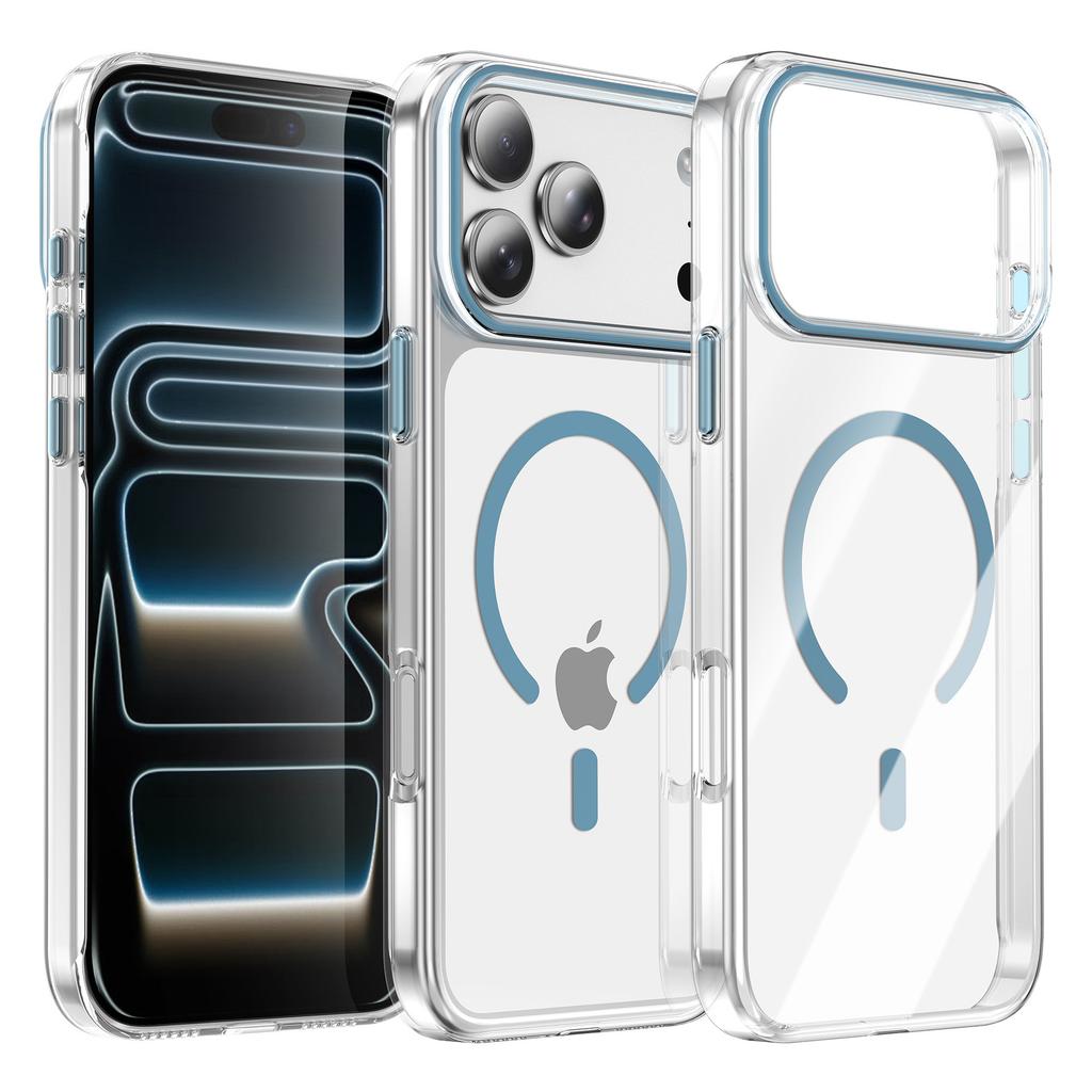 For IP17PROMAX Magnetic Phone Case for Apple 16pro Transparent PC Contrasting Color 15 Simple Phone Case