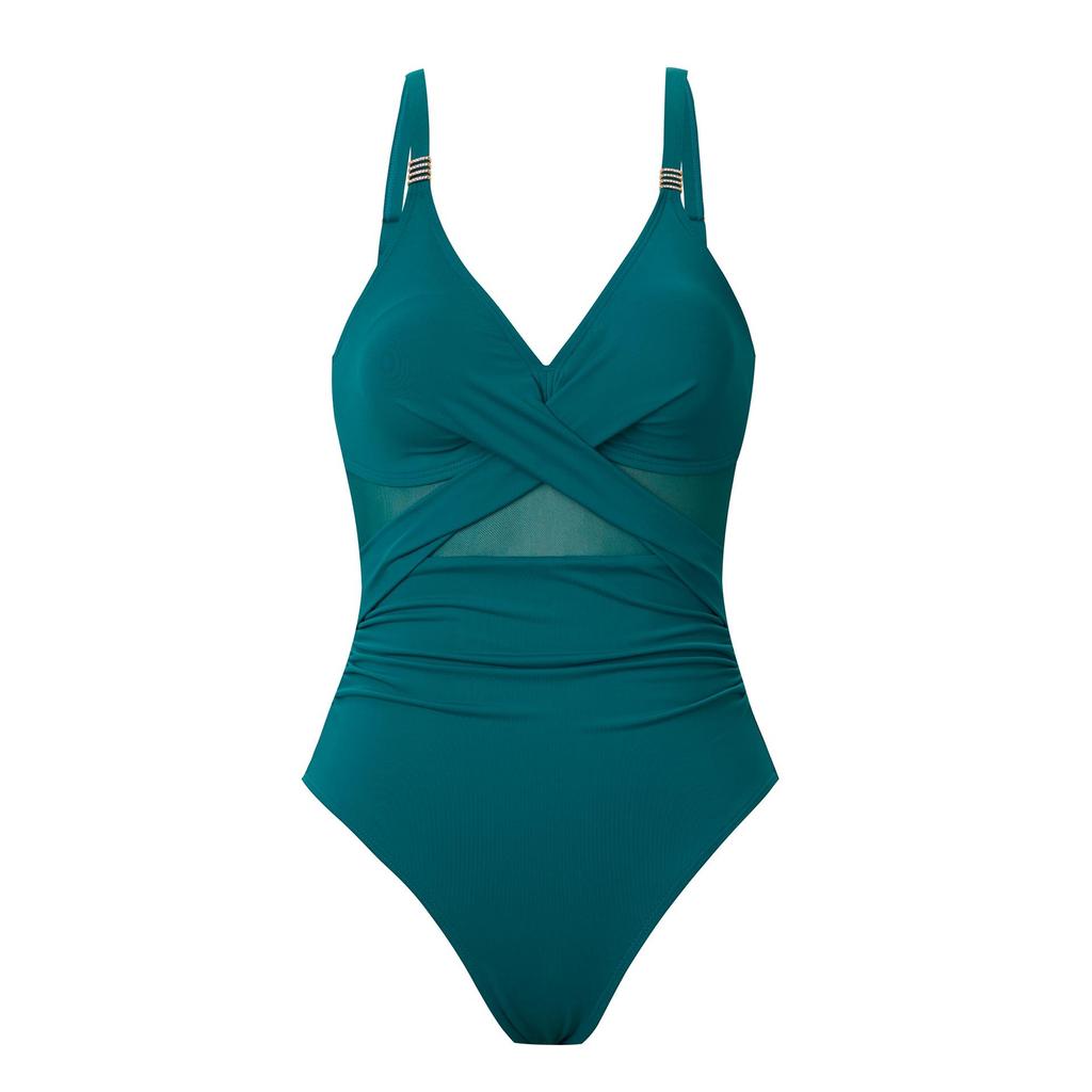 2025 Европейско-американский женский слитный купальник бикини из однотонной сетки