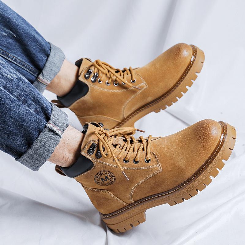 Осенне-зимние кожаные ботинки Мартин мужские британские высокие ботинки ревень уличные рабочие короткие ботинки на платформе дезерты 6711-R