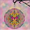 Vibrant Pink Butterfly Wind Chime with 360 Degree Hanging Hook Floral and Geometric Design Metal Garden Decor for Balcony Patio All Seasons