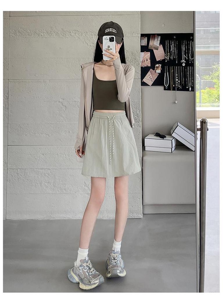 Apricot 2025 Women's A-line Elastic Waist Skirt Shorts - Loose, Slimming, Anti-exposure.