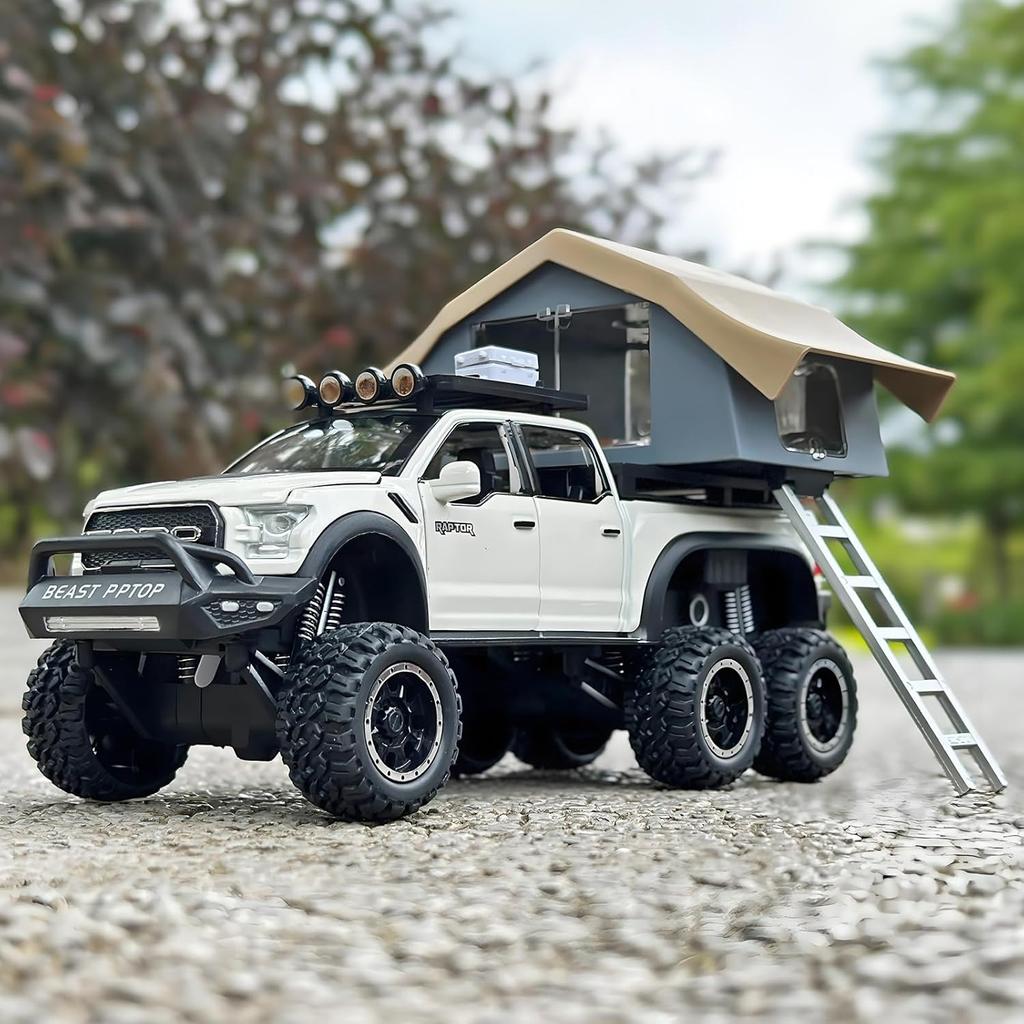 1/24 Ford F150 Raptor Diecast Trucks,  F150 Pickup Truck with Sightseeing Cabin, Pull Back Truck Toys with Light and Sound for Kids Ages 4-8