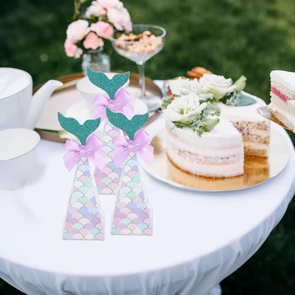 10pcs Mermaid Party Boxes Favors Mermaid Gift Bags with Thank You Stickers for Kids Birthday Baby Shower Under The Sea Mermaid Party Decorations