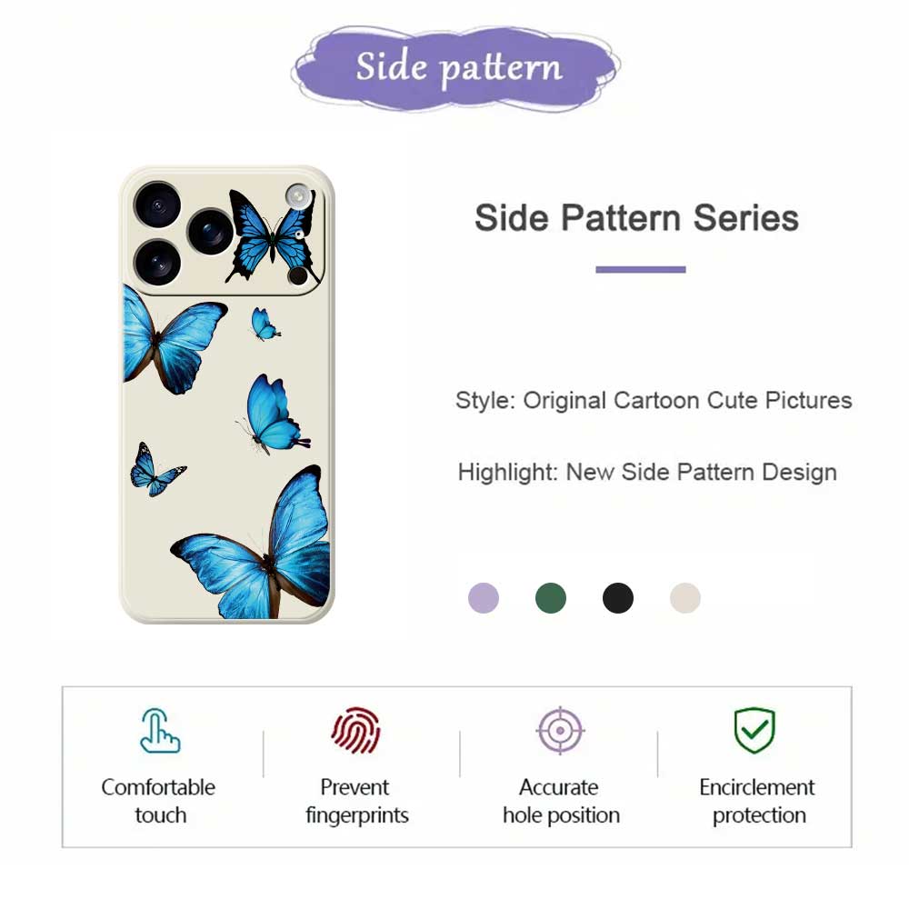 For iPhone 17 Pro Max Case Blue Butterflies Pattern Printing Straight Edge TPU Phone Back Cover
