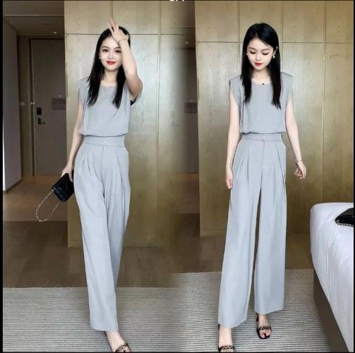 Summer Fashion European American Style Elegant Wide Leg Pants Two Piece Suit