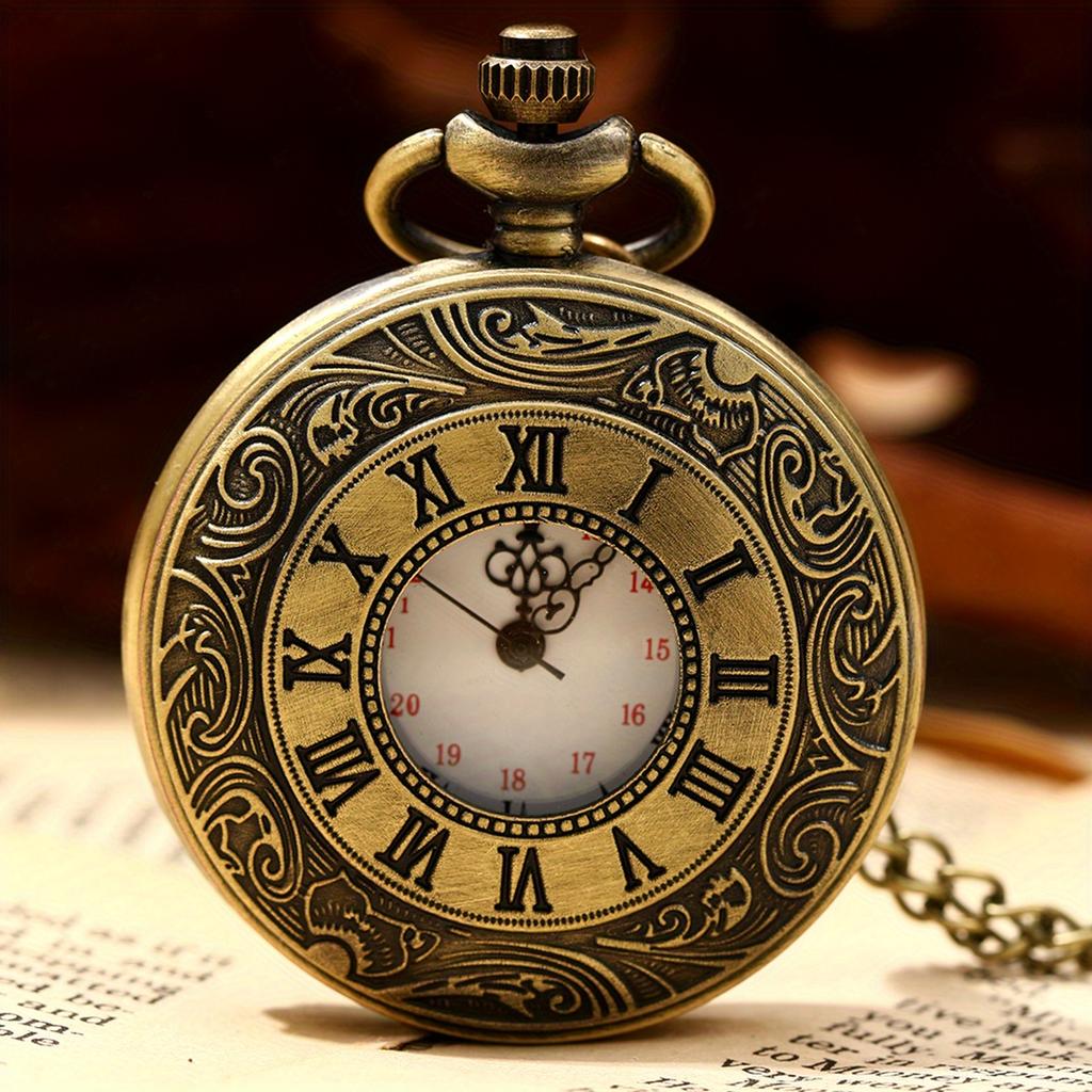 Roman Numerals Quartz Pocket Watch Men Women Hollow Vintage Watch with Chain Men Gifts