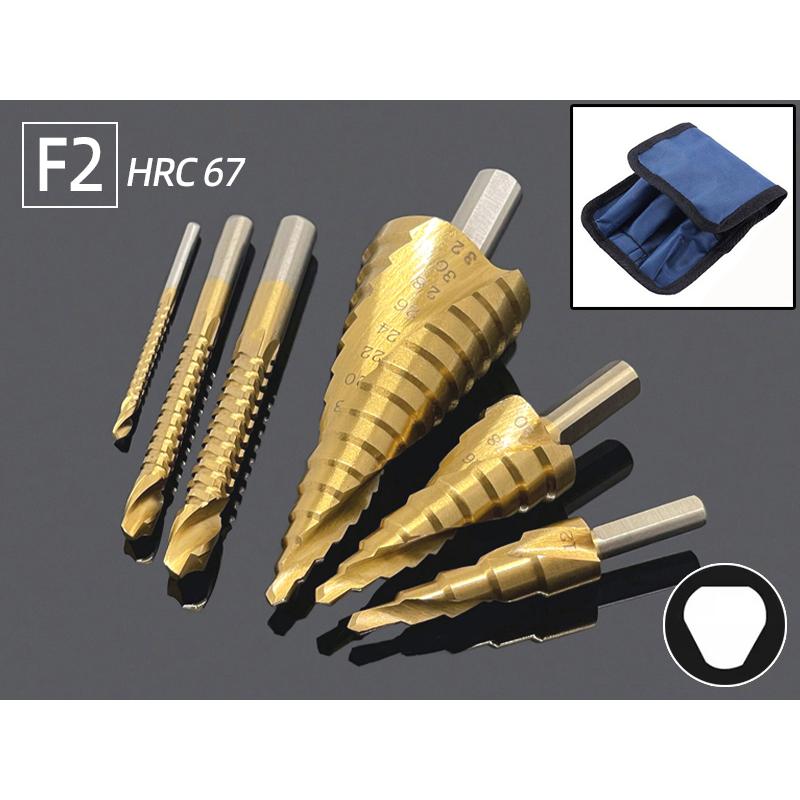 6Pcs HSS Steel Titanium Step Drill Bit Set 4-12/20/32mm Metal Hole Cutter Wood Cone Core Drilling Hole Saw Tool+3,6,8 Saw Drill