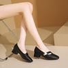 French shallow mouth square head single shoes women's 2025 summer new versatile medium thick heel Mary Jane shoes small leather shoes women