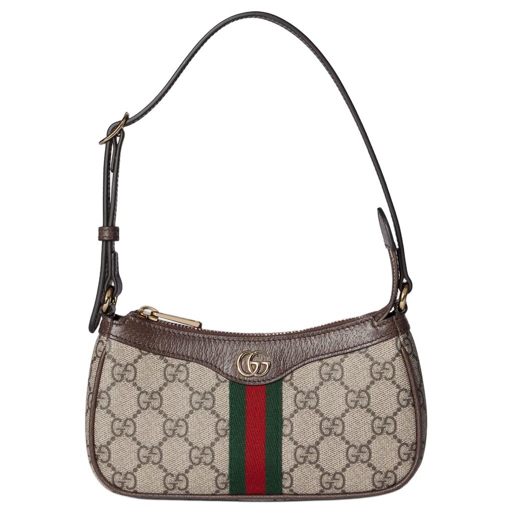 Gucci Ophidia Logo Classic Canvas And Leather Mini Shoulder Bag Women Shoulder Bag Beige Dark-Brown 838465-FAE0P-9746